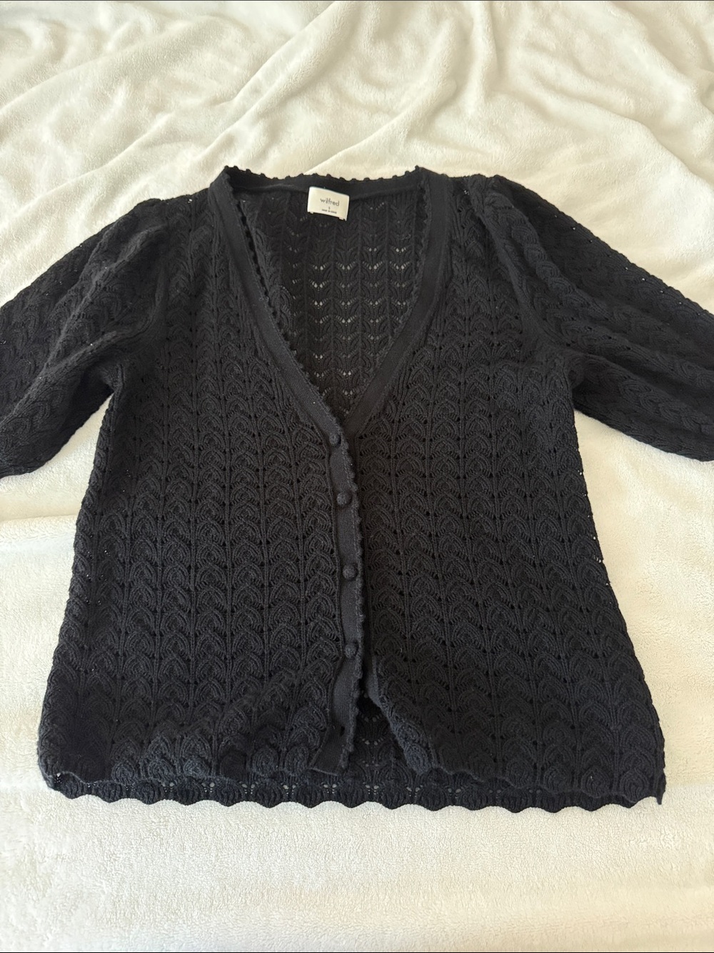 Aritzia Black Open-Knit V-Neck Button Cardigan